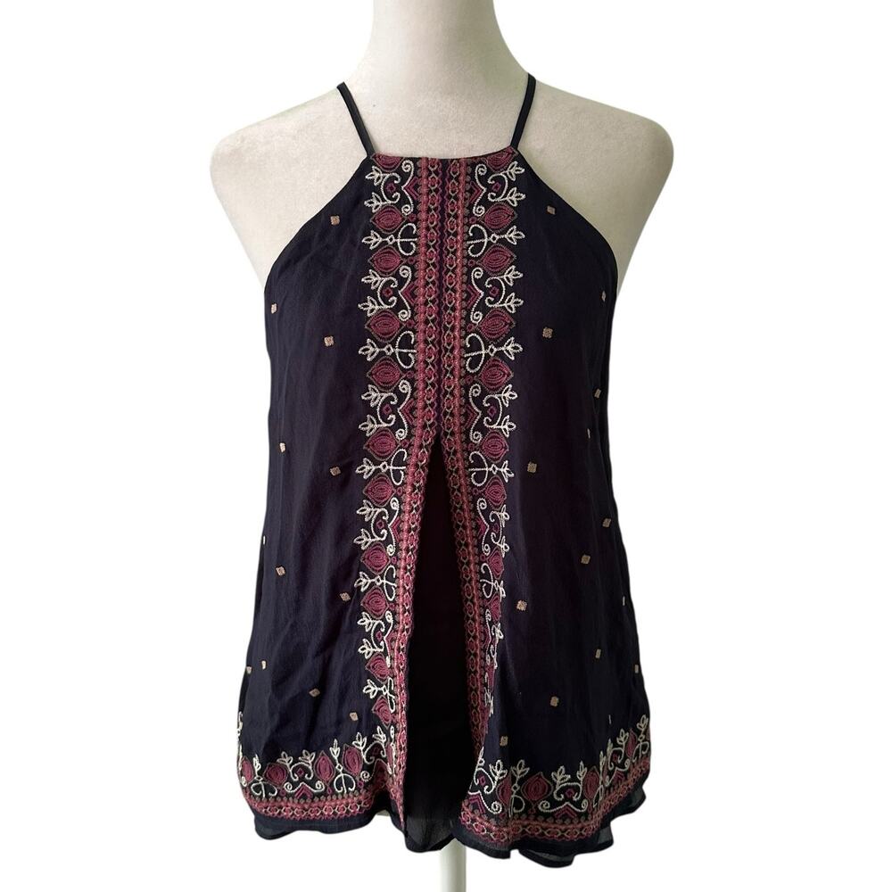 Floreat Anthropologie navy blue embroidered tank top size 2